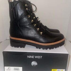 Women's Black Leather Combat Boots
